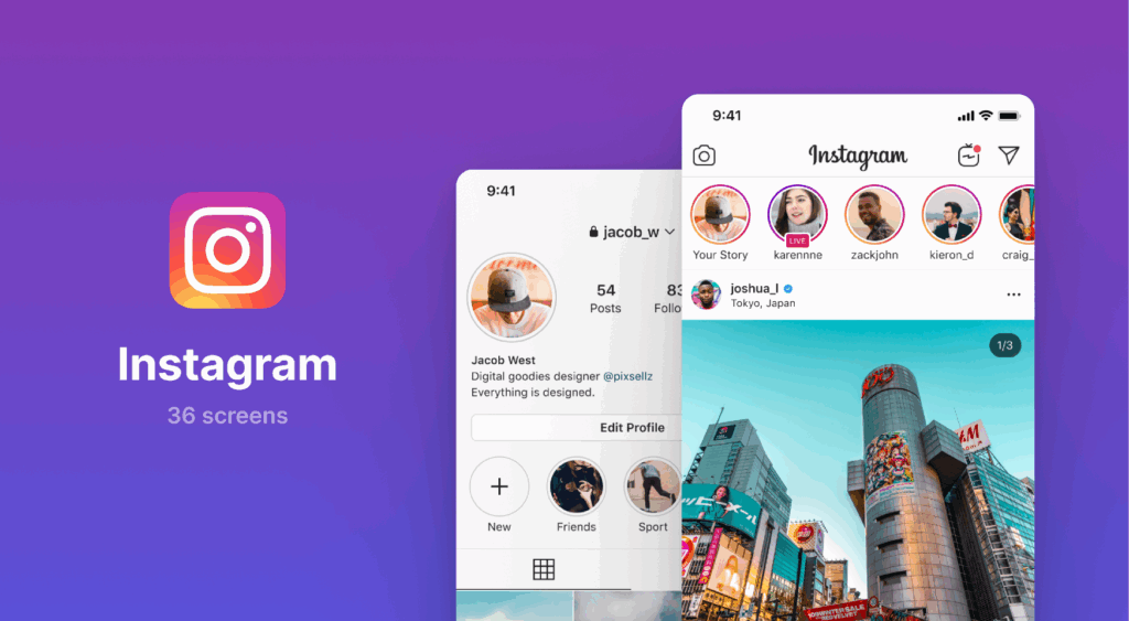 Instagram 피드 및 프로필 UI 목업 이미지