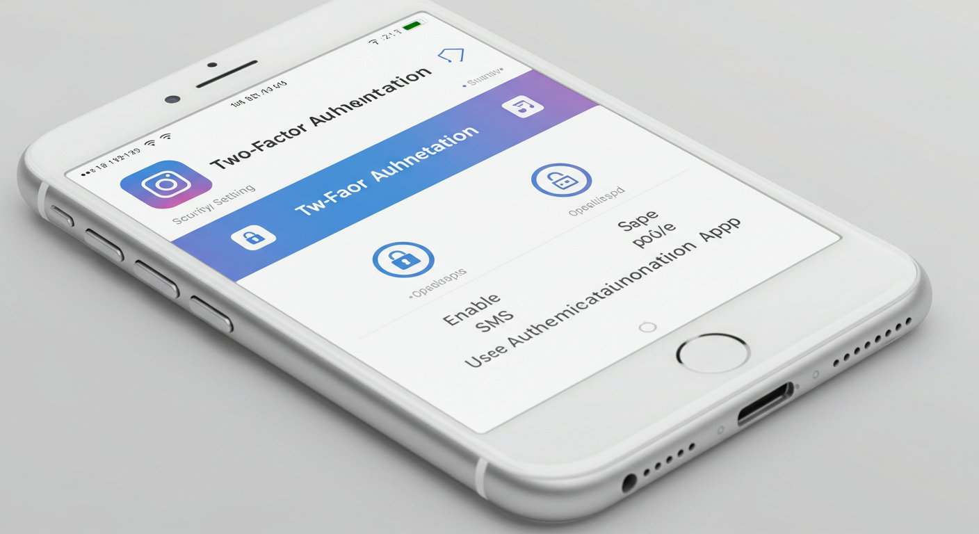 Instagram two-factor authentication setup screen with security options and blue CTA