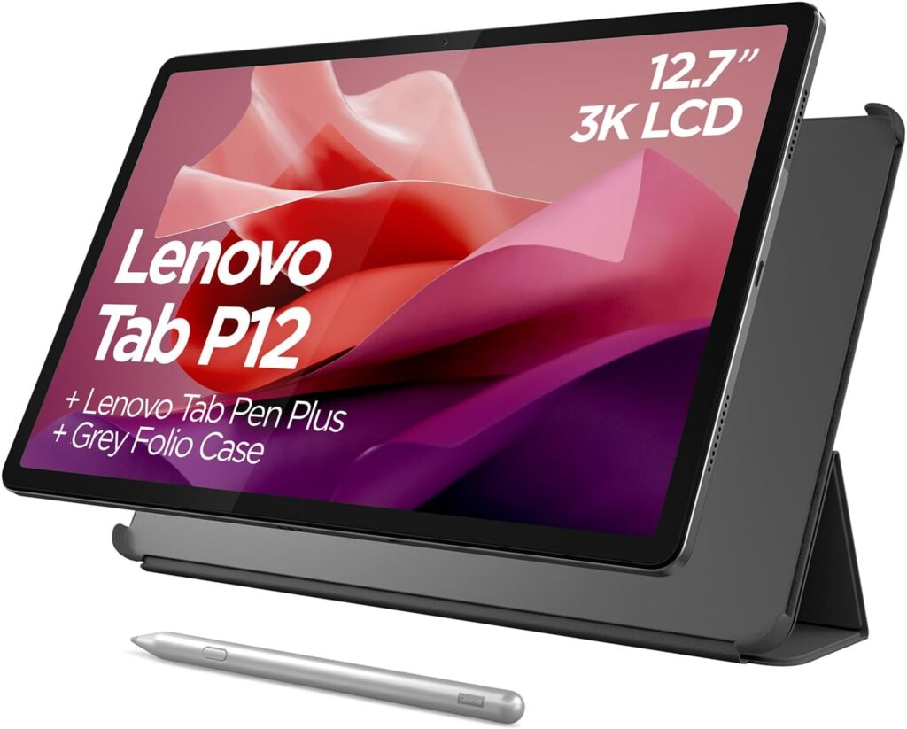 Lenovo Tab P12 화면과 펜, 키보드 커버 동시 노출