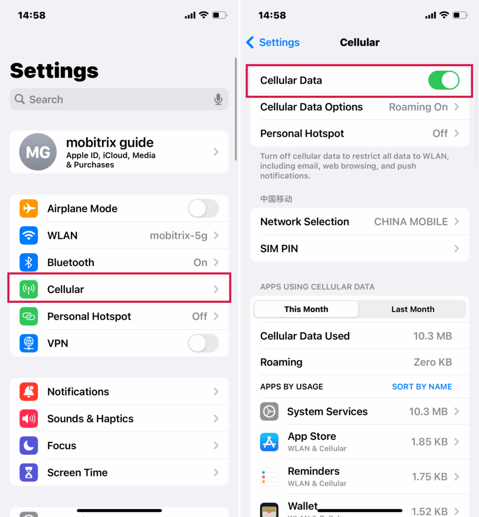ios 18 셀룰러 켜짐 확인