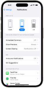 iOS 18 알림 관리 설정 화면 (Apple 공식)