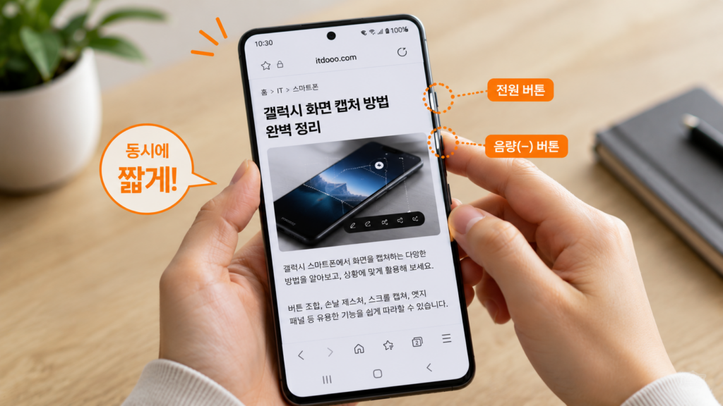 갤럭시 화면 캡처 방법 이미지 설명