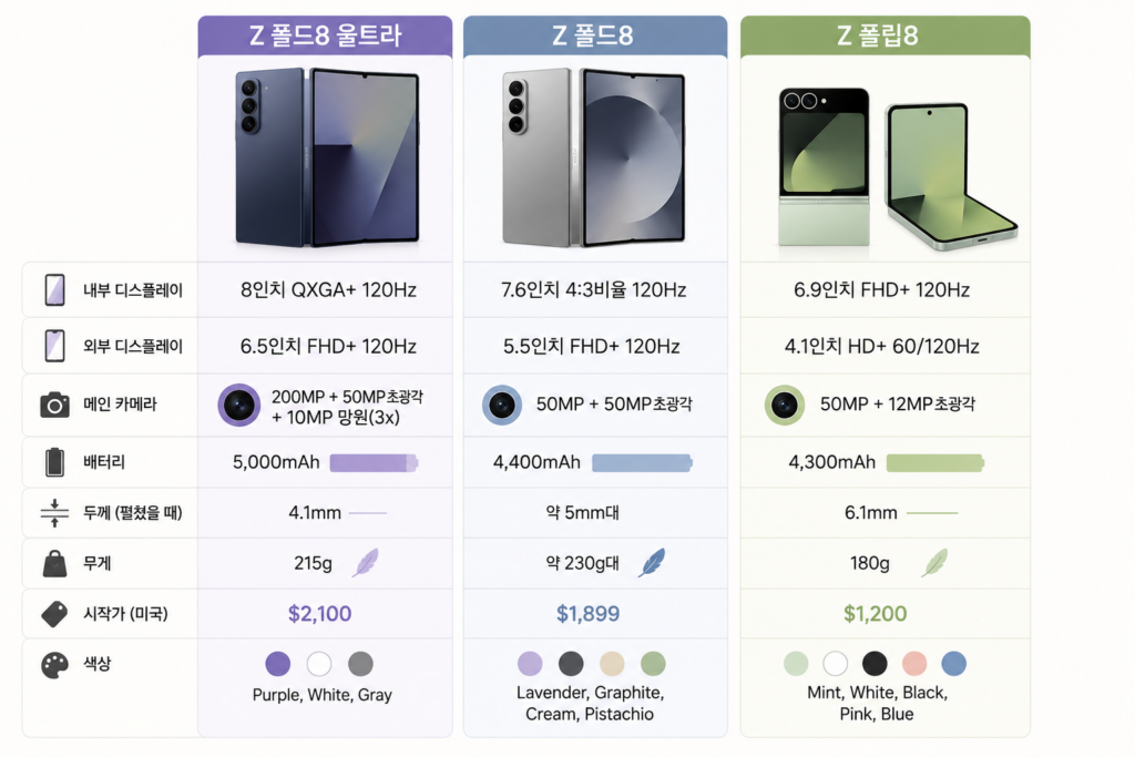 폴드8 시리즈 비교