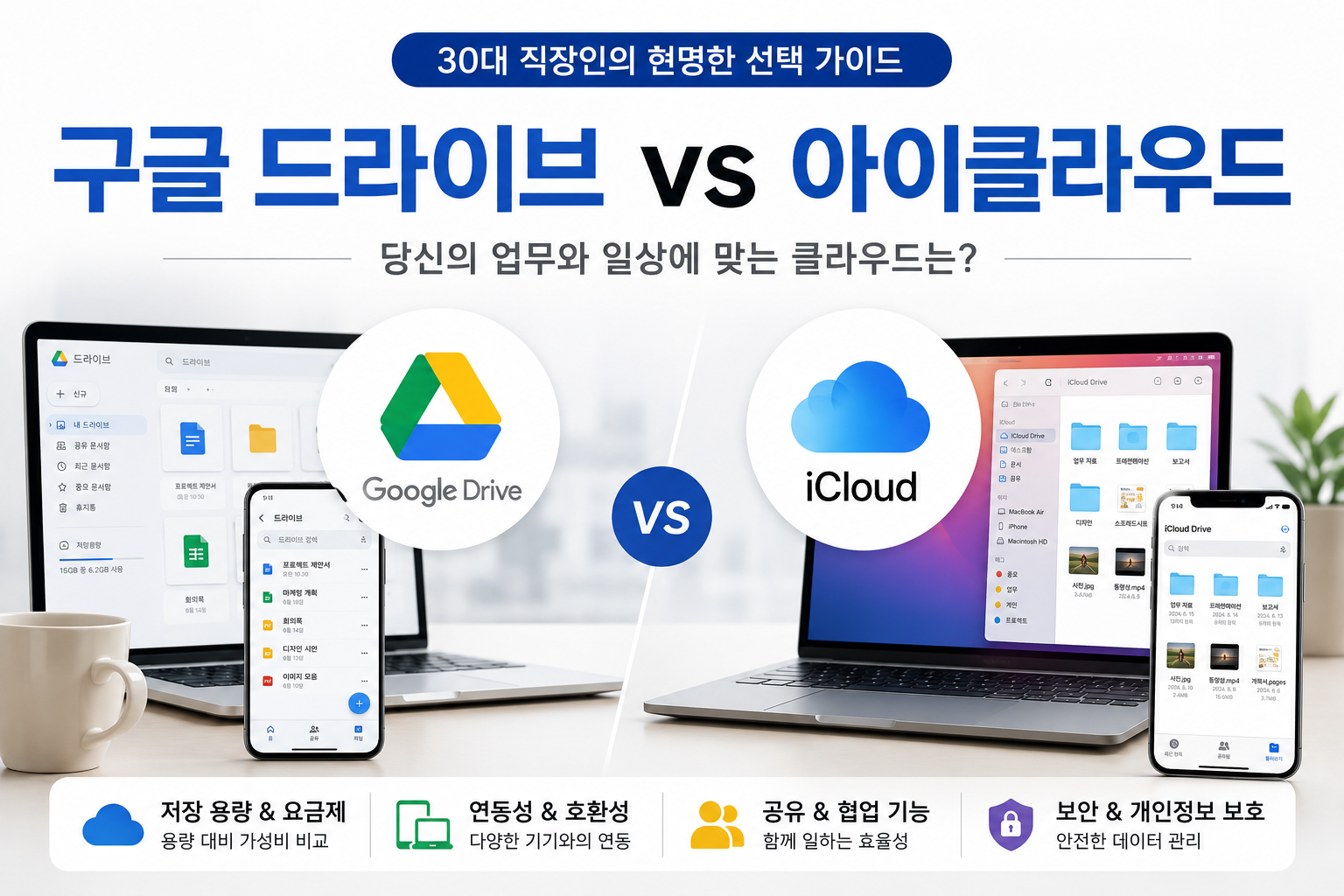 구글 드라이브 vs 아이클라우드 비교 대표이미지