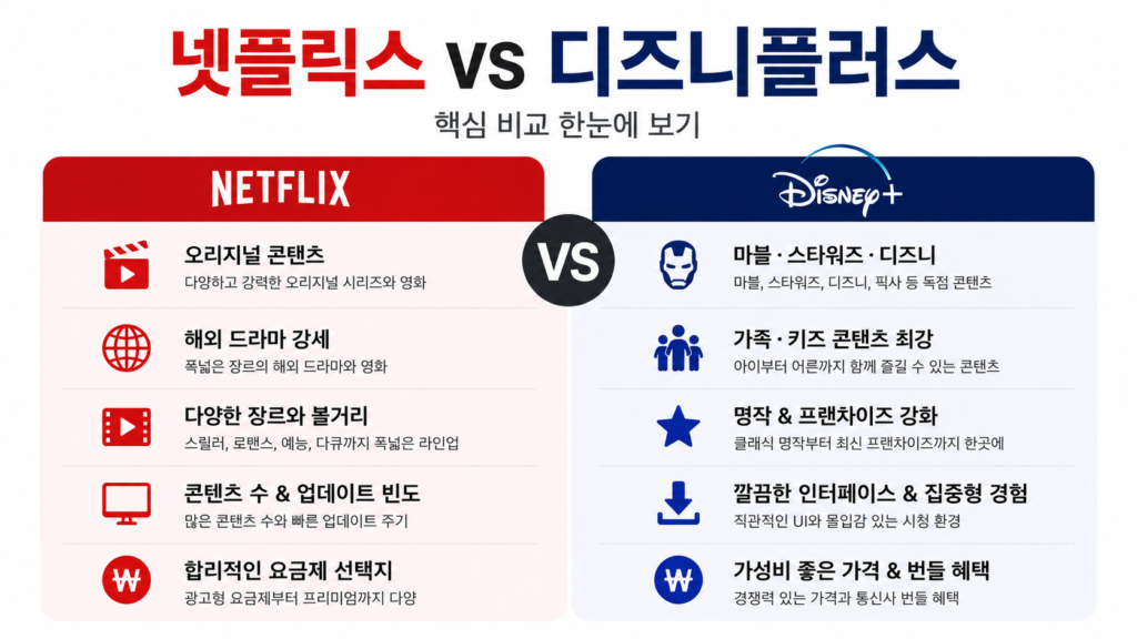 넷플릭스 디즈니플러스 비교 인포그래픽