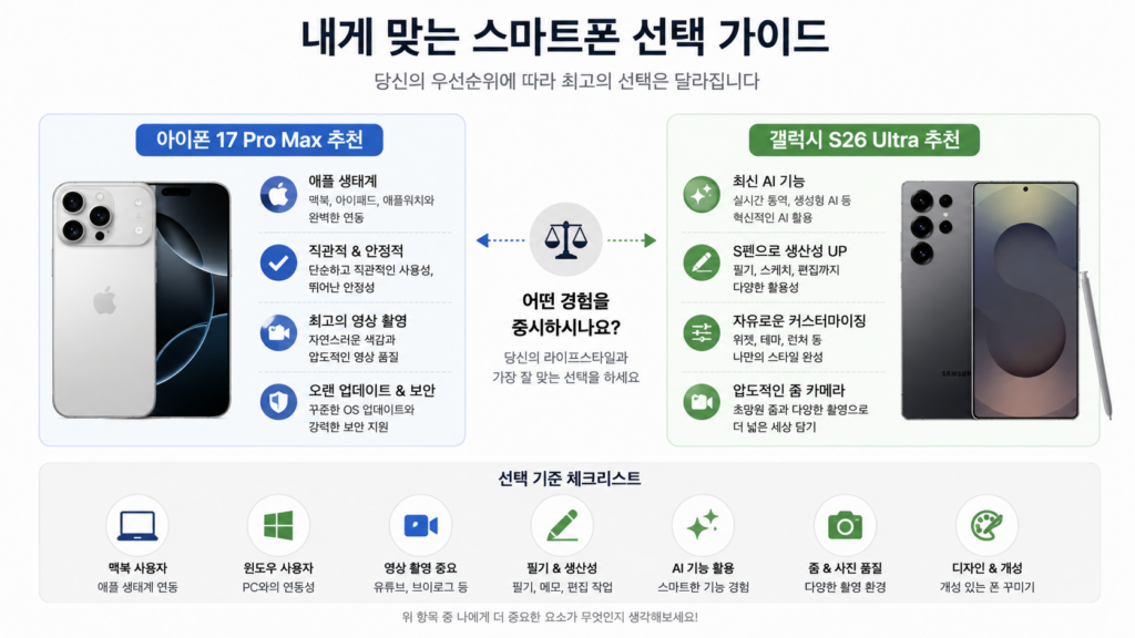 아이폰 vs 갤럭시 2026 비교 선택 가이드