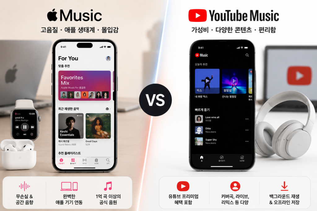 애플뮤직 vs 유튜브뮤직 비교 인포