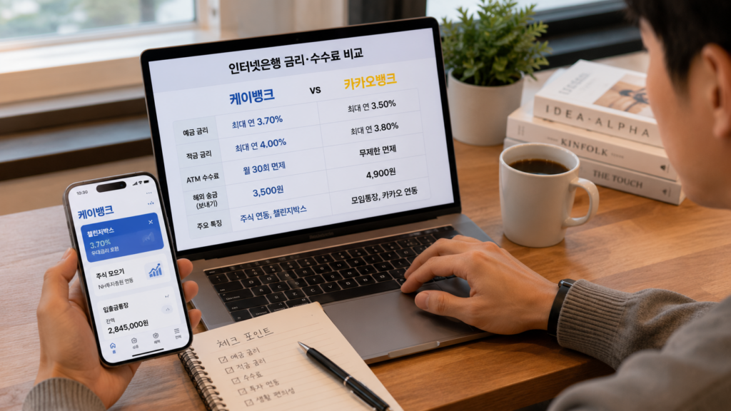 케이뱅크 카카오뱅크 비교 분석하는 모습